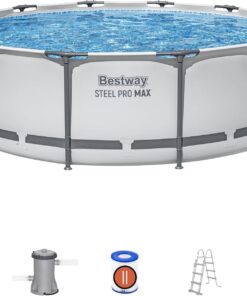 Alternative view of Bestway BW56418GB-21 Steel Pro Max Round Frame Swimming Pool with Filter Pump, Grey, 12 ft X 39.5