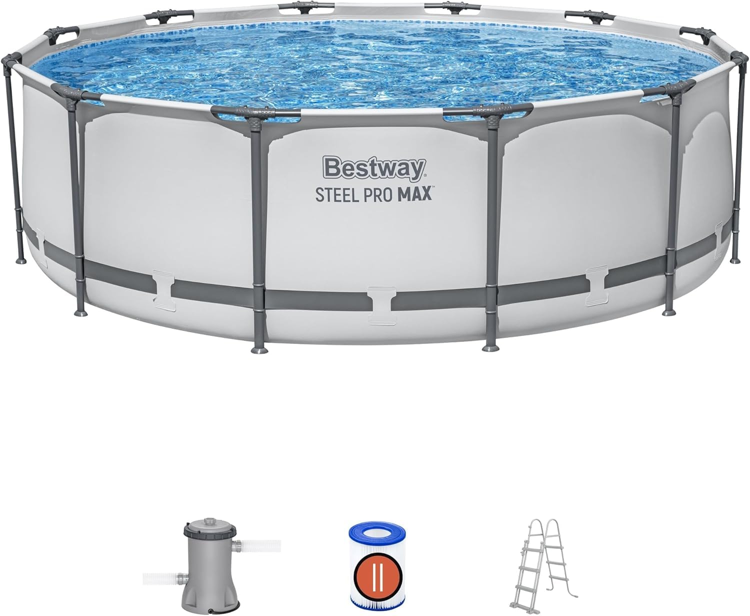 Bestway BW56418GB-21 Steel Pro Max Round Frame Swimming Pool with Filter Pump, Grey, 12 ft X 39.5 - Image 2