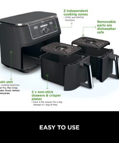 Alternative view of Ninja Foodi MAX Dual Zone Digital Air Fryer, 2 Drawers, 9.5L, 6-in-1, Uses No Oil, Max Crisp, Roast, Bake, Reheat, Dehydrate