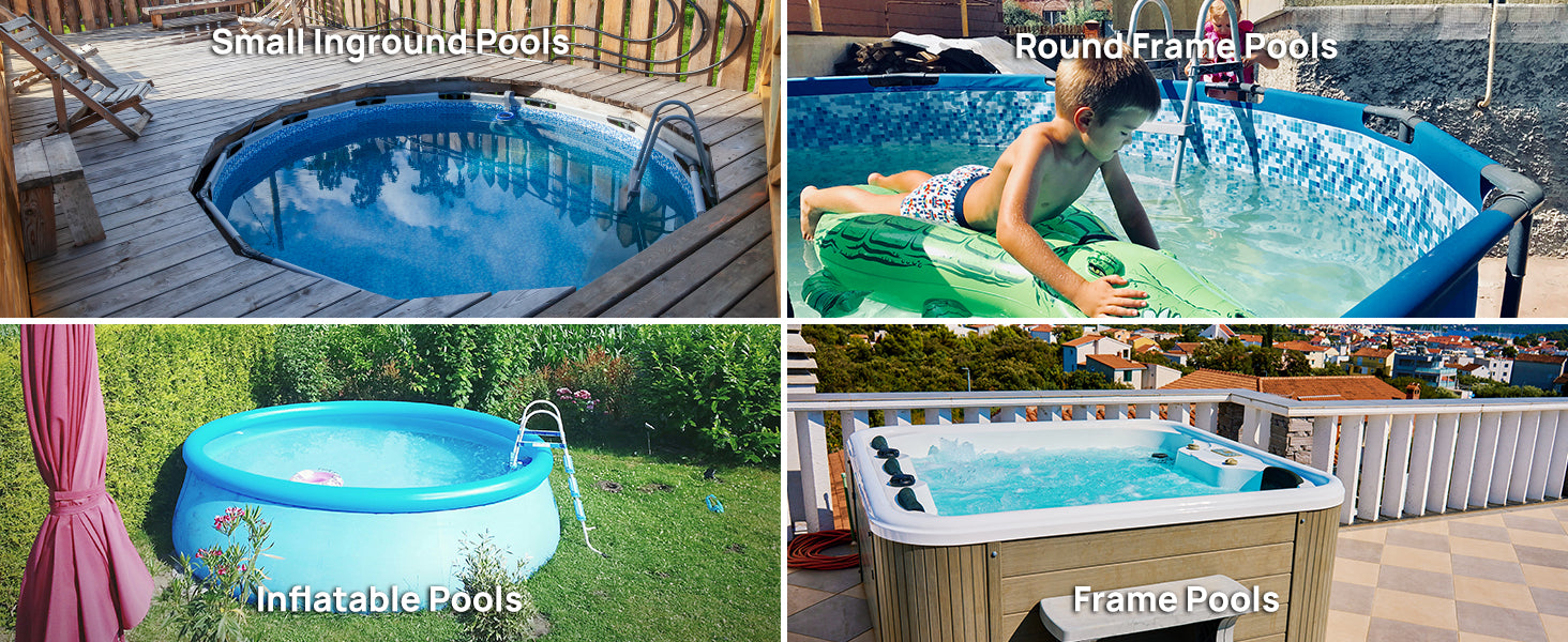 Suitable swimming pool types include above ground inflatable round frame rectangular small inground