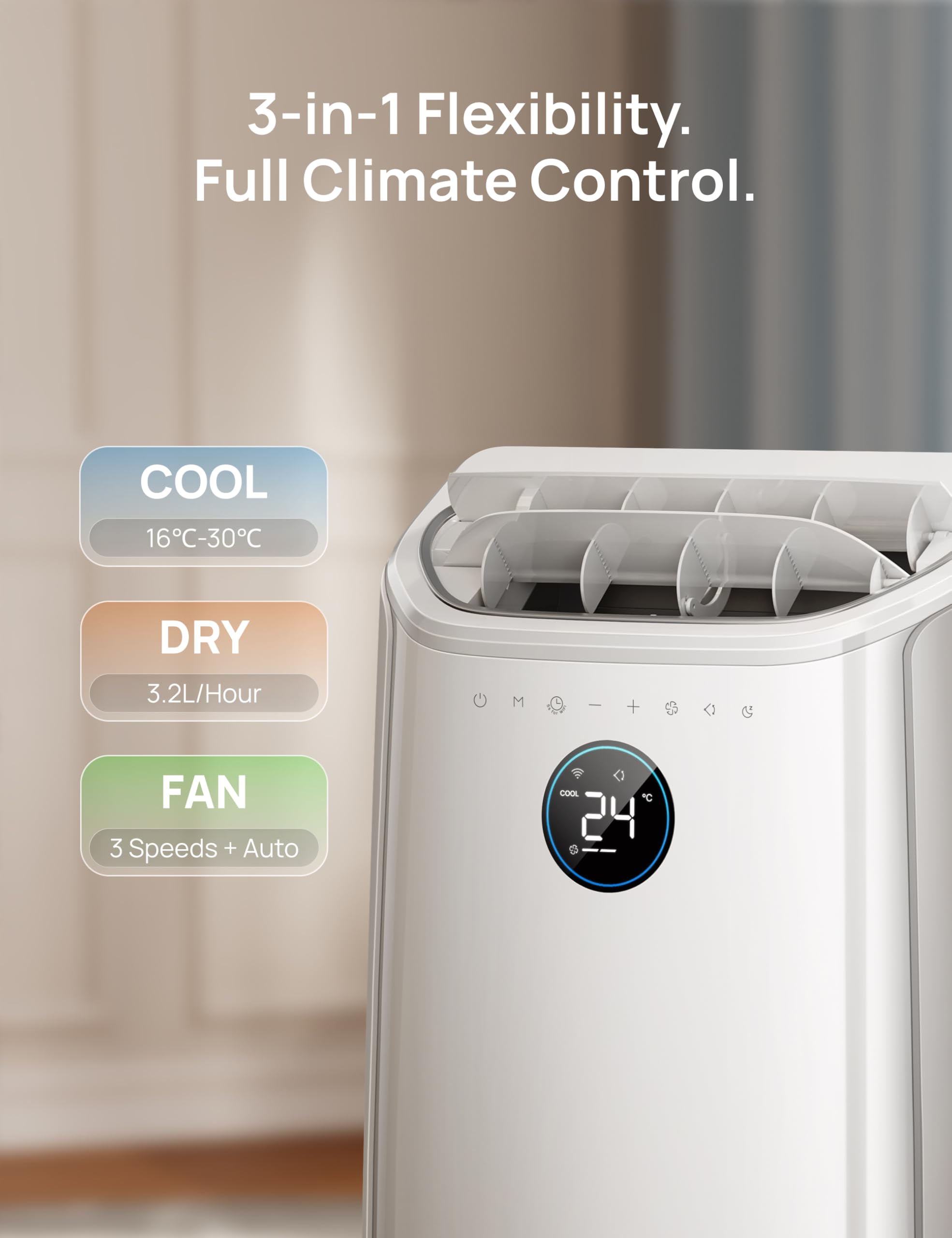DREO 10000 BTU Portable Air Conditioner, 3-in-1 Cool/Fan/Dry Quiet AC Unit for Bedroom/Office, Smart App/Voice/Remote Control - Image 4