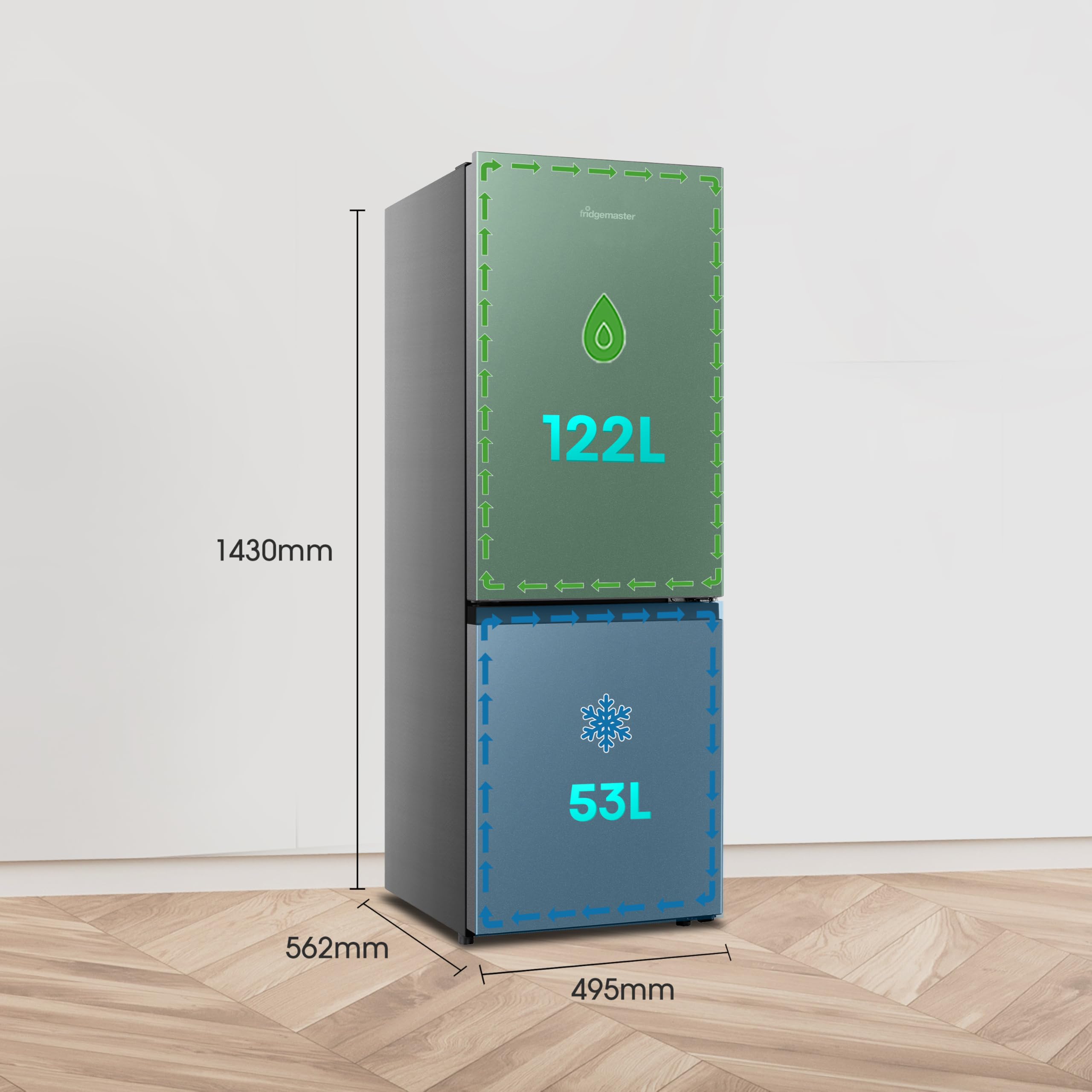 Fridgemaster MC50165EB 50cm Freestanding 60/40 Fridge Freezer - 175-litre capacity with Crisper box - Reversible Door - Image 3