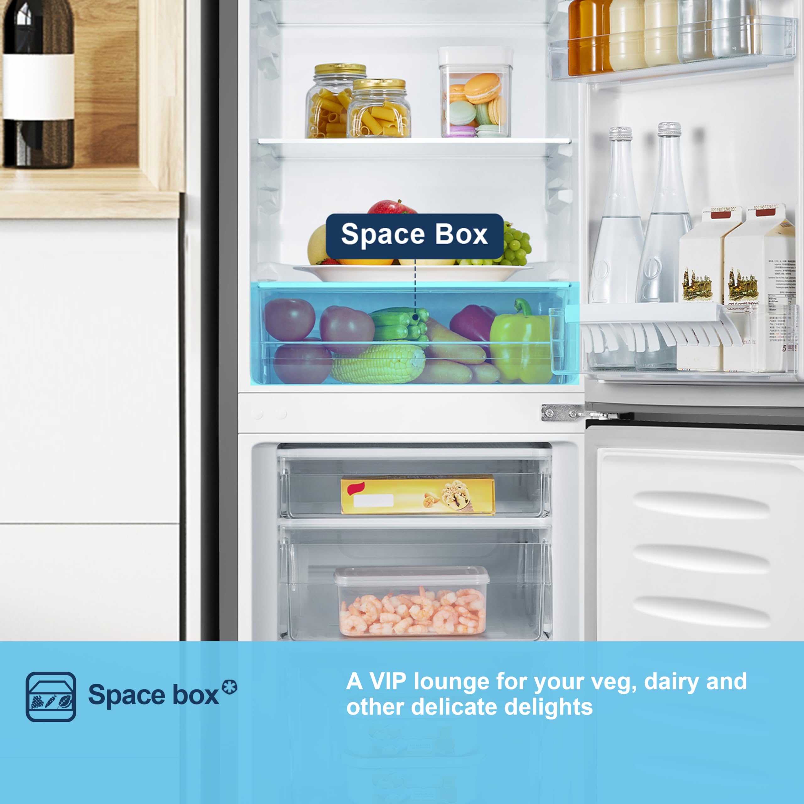 Fridgemaster MC50165EB 50cm Freestanding 60/40 Fridge Freezer - 175-litre capacity with Crisper box - Reversible Door - Image 7