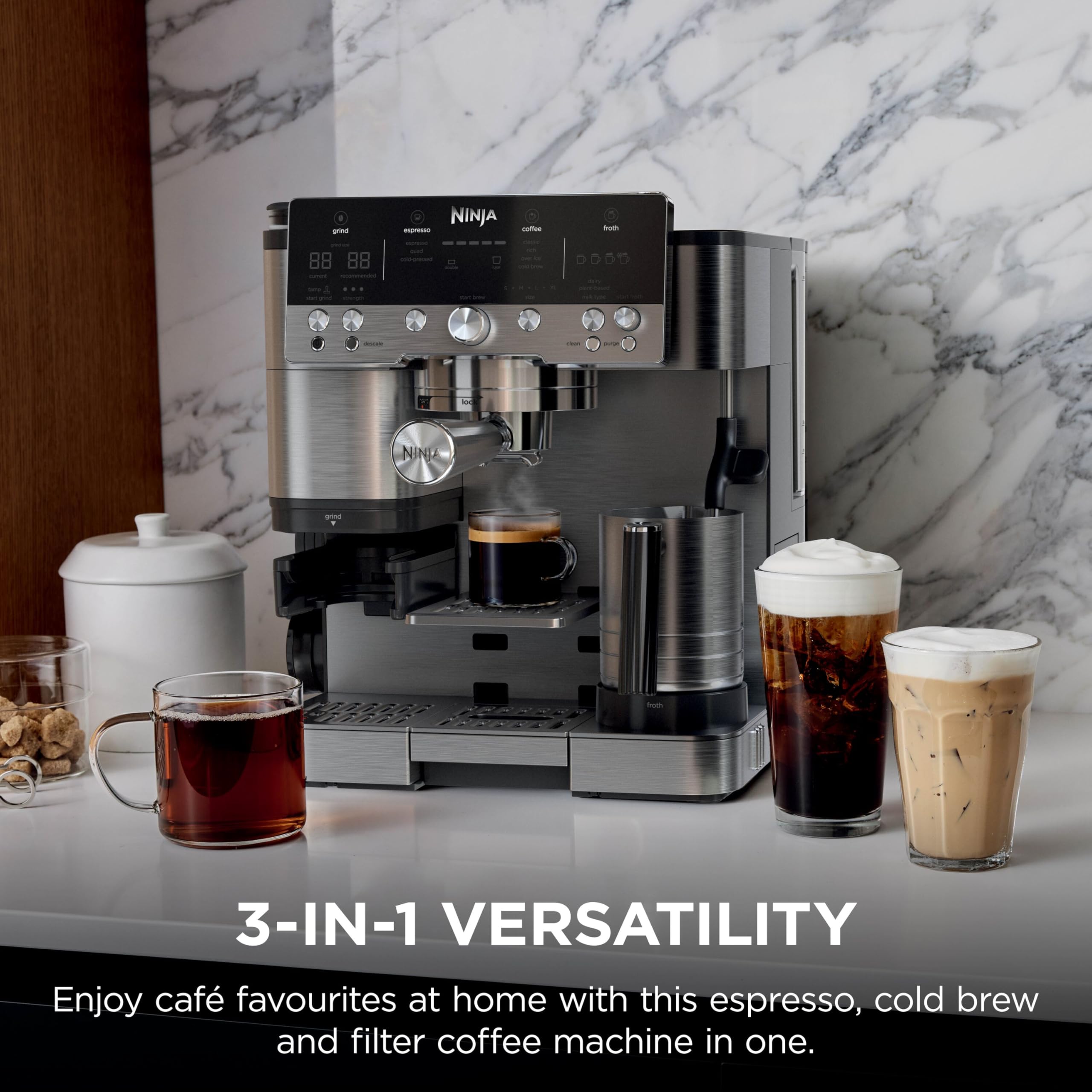 Ninja Luxe Premier 3-in-1 Coffee Machine, Latte, Cappuccino, Cold Brew & Espresso Maker With Built in Bean Grinder & Milk Frother - Image 2