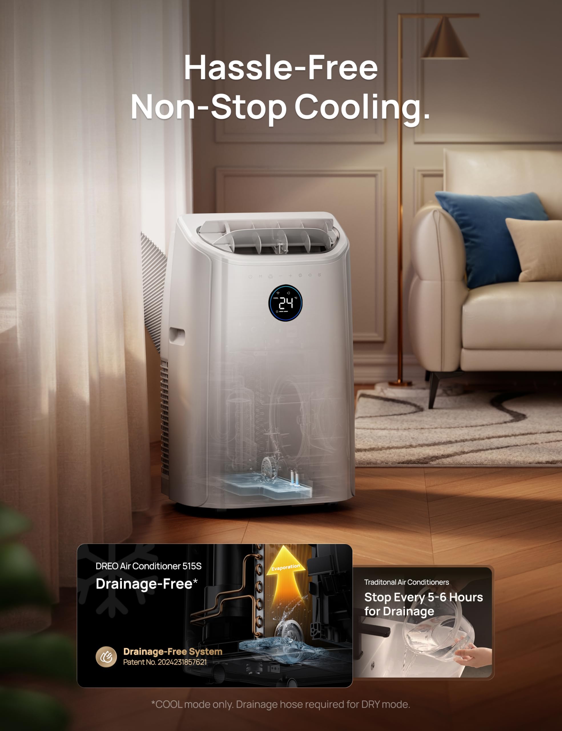 DREO 10000 BTU Portable Air Conditioner, 3-in-1 Cool/Fan/Dry Quiet AC Unit for Bedroom/Office, Smart App/Voice/Remote Control - Image 5