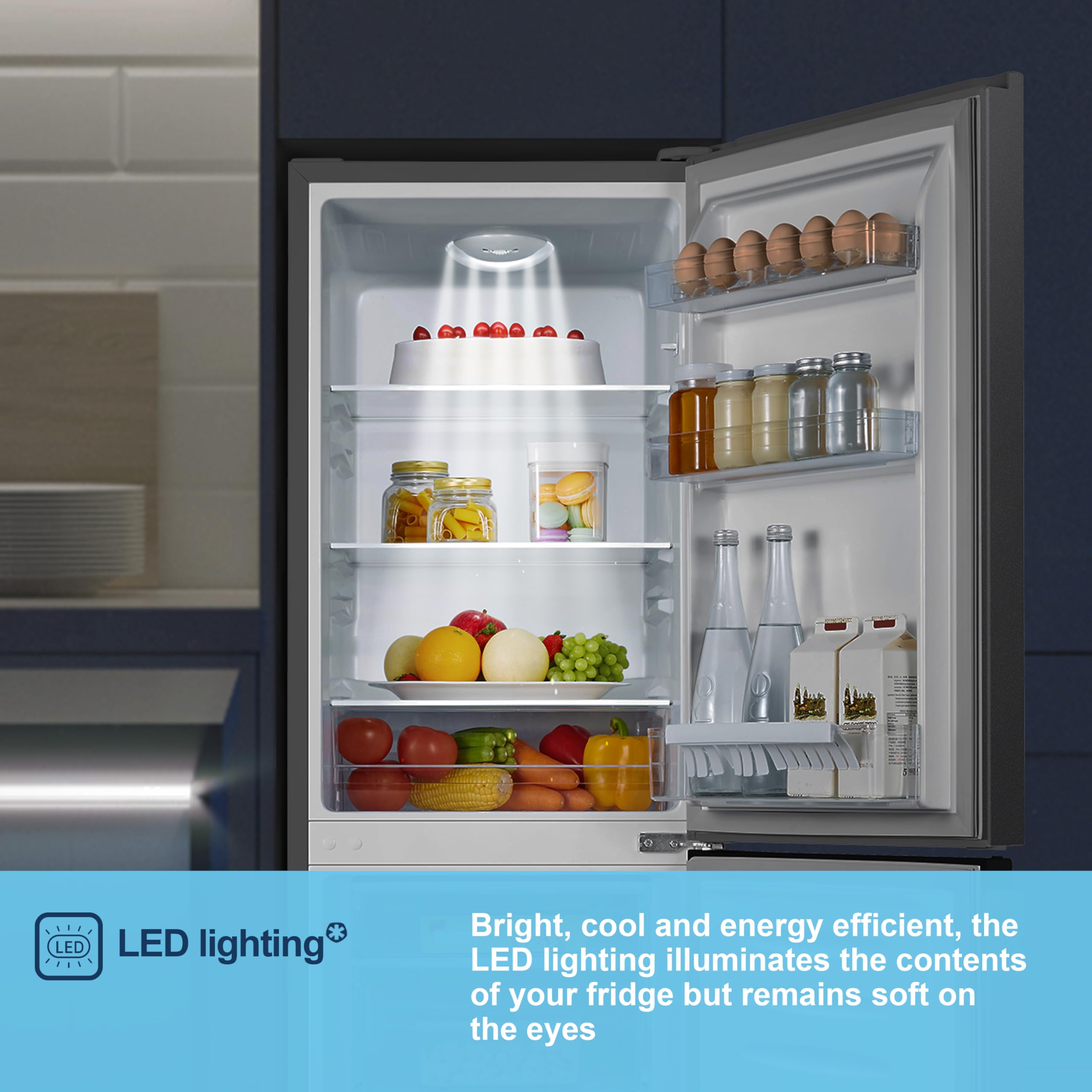 Fridgemaster MC50165EB 50cm Freestanding 60/40 Fridge Freezer - 175-litre capacity with Crisper box - Reversible Door - Image 8