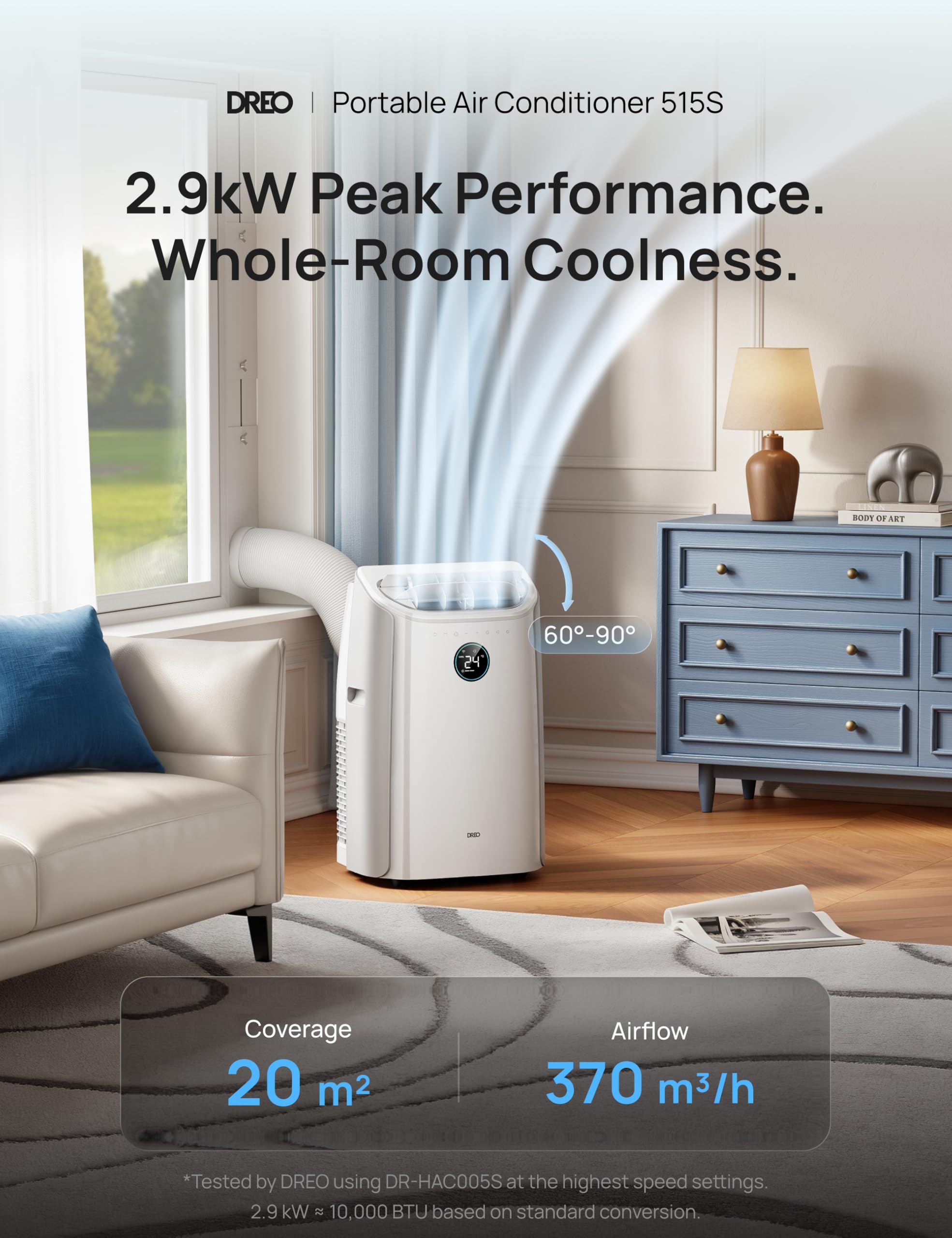 DREO 10000 BTU Portable Air Conditioner, 3-in-1 Cool/Fan/Dry Quiet AC Unit for Bedroom/Office, Smart App/Voice/Remote Control - Image 2