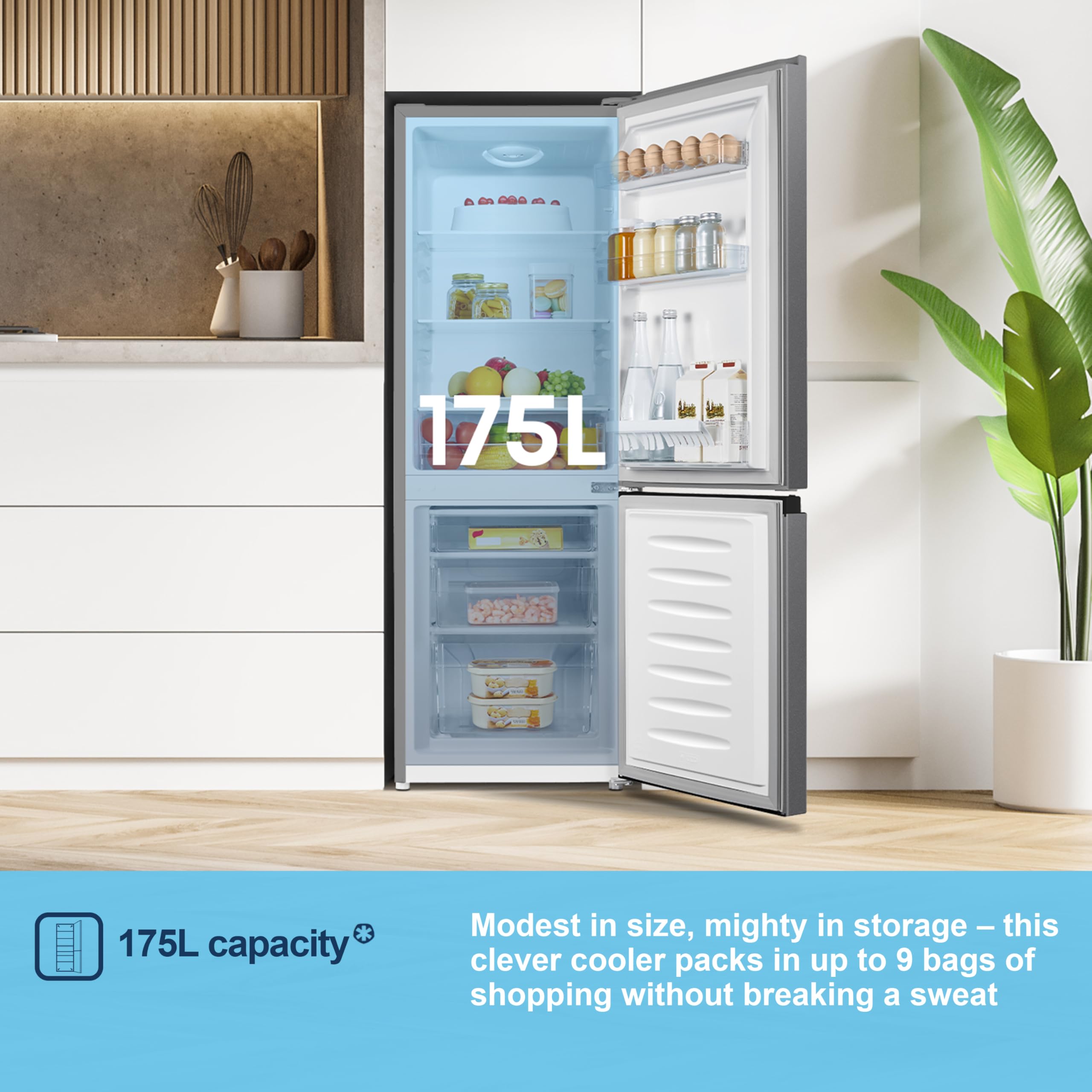 Fridgemaster MC50165EB 50cm Freestanding 60/40 Fridge Freezer - 175-litre capacity with Crisper box - Reversible Door - Image 5