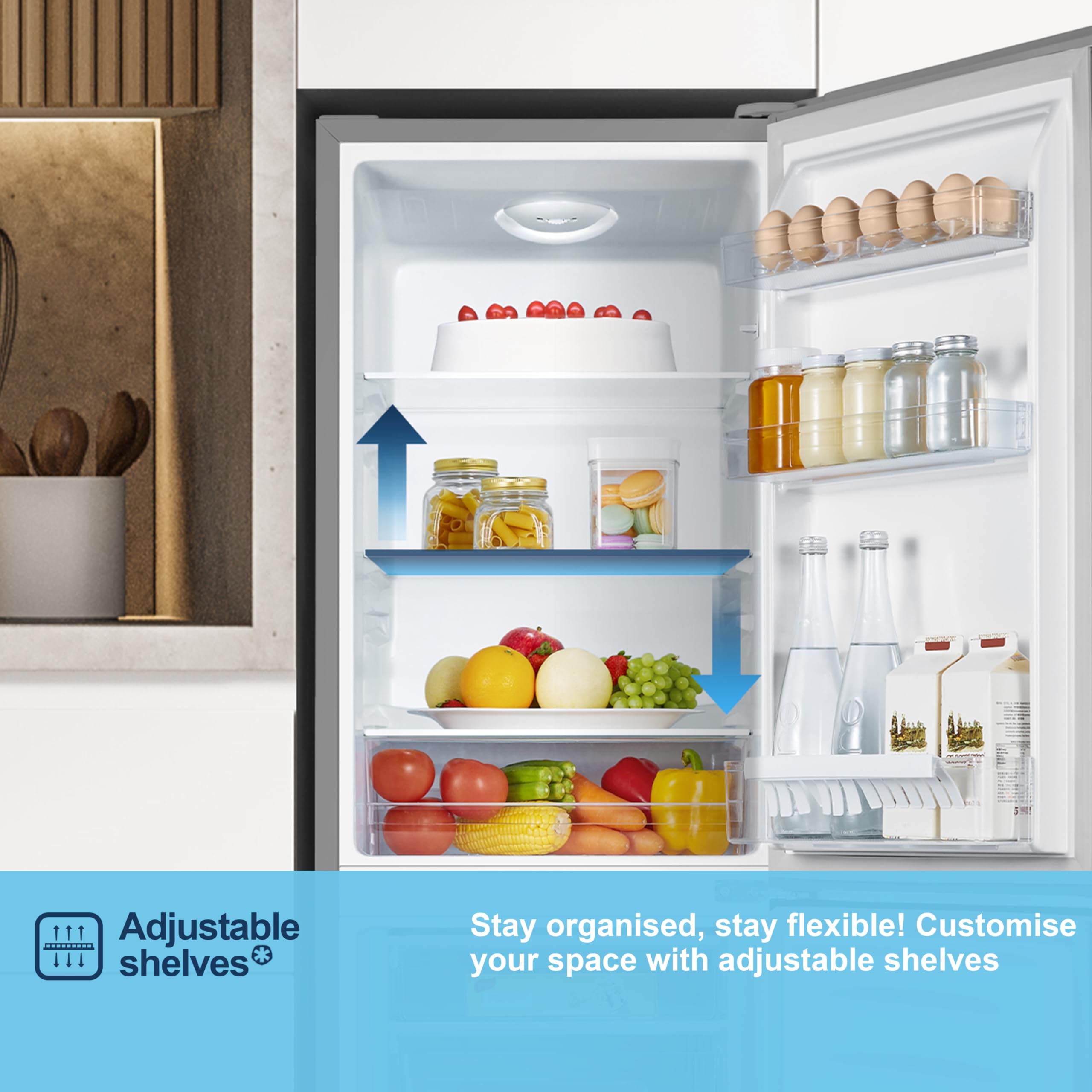 Fridgemaster MC50165EB 50cm Freestanding 60/40 Fridge Freezer - 175-litre capacity with Crisper box - Reversible Door - Image 6